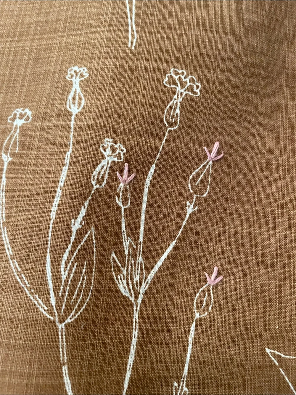 Modern brown pillow covers (2) with pink embroidery on flowers